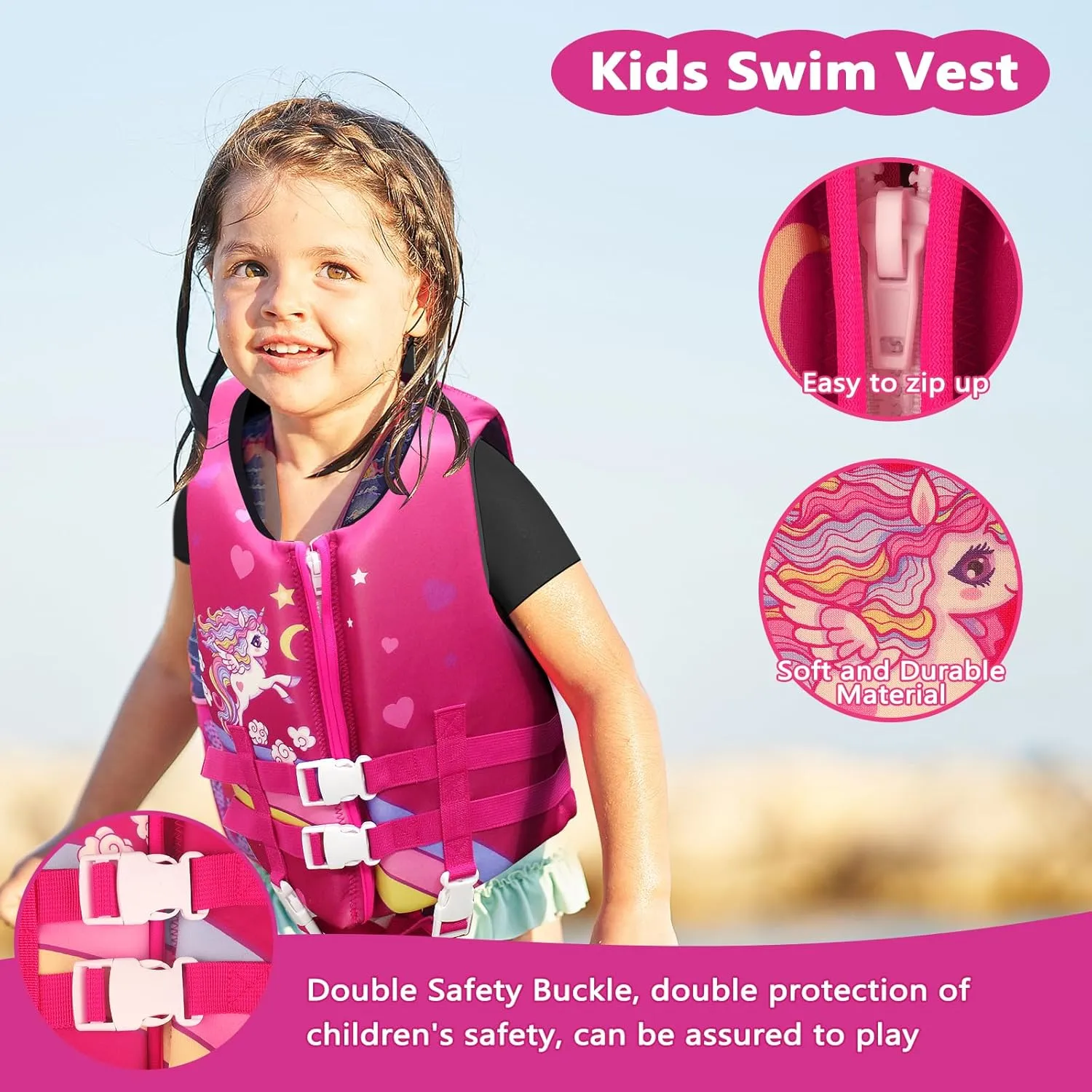 Chriffer Kids Swim Vest for 20-70 Pounds Boys and Girls, Easy On/Off Zipper, Swimming Toddler Floaties Jackets for 2, 3, 4, 5, 6, 7, 8 Years Old/Beach Pool Water Park