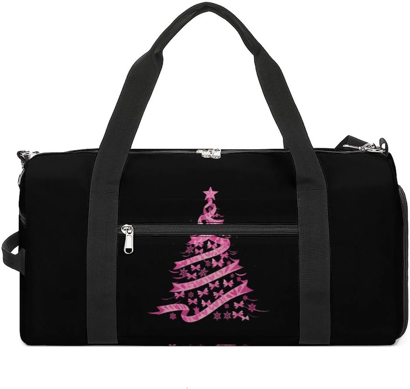 Christmas Breast Cancer Holiday Ribbon Fight Awareness Sports Gym Bag for Men Women Travel Duffel Bag with Shoulder Strap