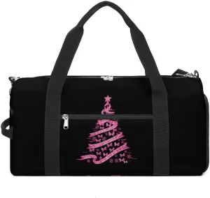 Christmas Breast Cancer Holiday Ribbon Fight Awareness Sports Gym Bag for Men Women Travel Duffel Bag with Shoulder Strap