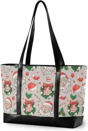 Christmas Man Garland Laptop Tote Bag for Women Canvas Teacher Tote Bags Handbags Purse Work Travel Bag with Zipper