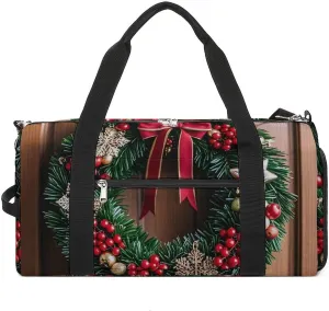 Christmas Wreaths at The Entrance Gym Bag Sport Gym Tote Bag Lightweight Duffle Bag Carry On Weekender Bags for Women Men