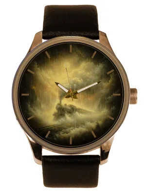 Classic 19th Century J.M.W Turner Steam Engine In Storm English Abstract Romanticism Solid Brass Watch, Beautiful Colors