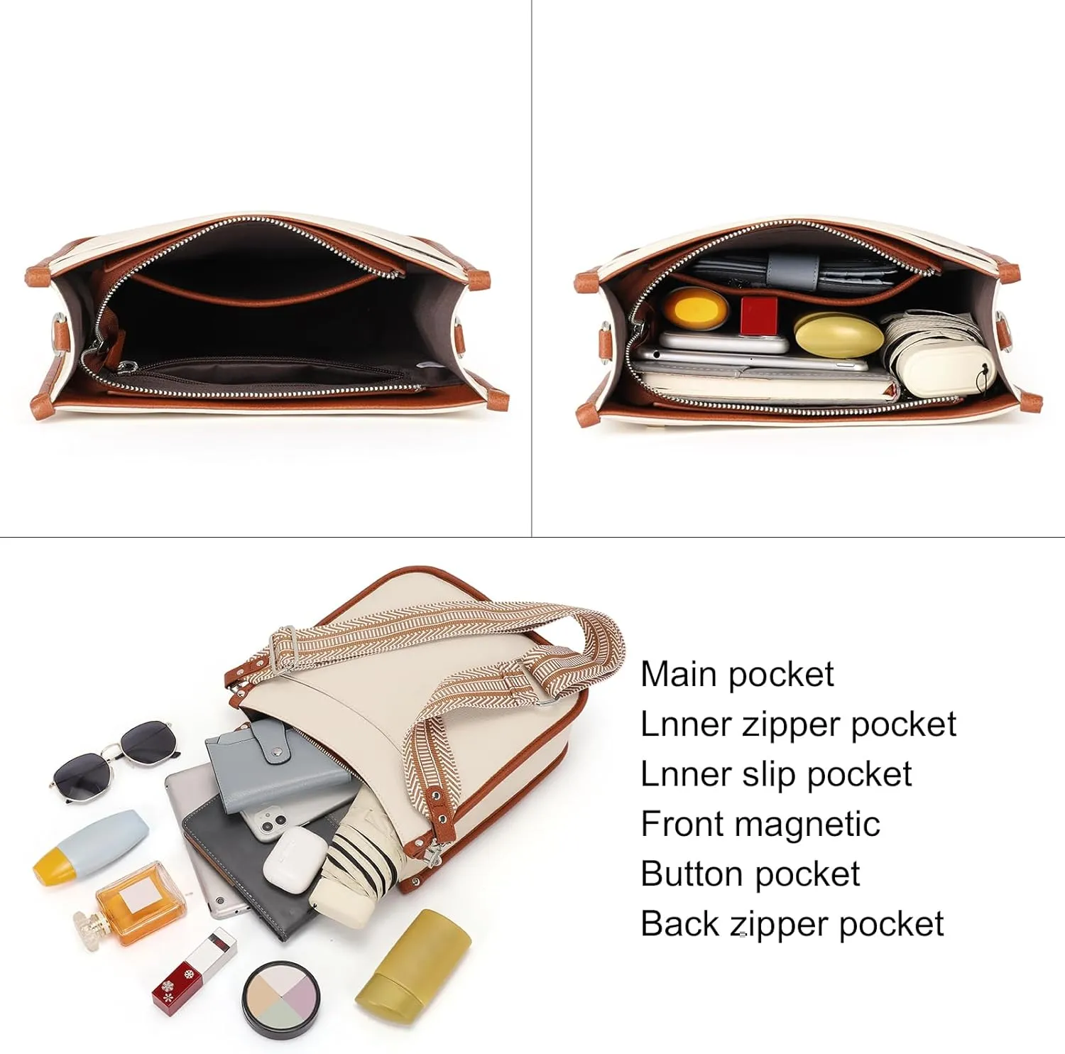 CLUCI Purses for Women, Vegen Leather Crossbody Bags for Woman Trendy, 2PCS Hobo Handbag with 2 Adjustable Guitar Strap