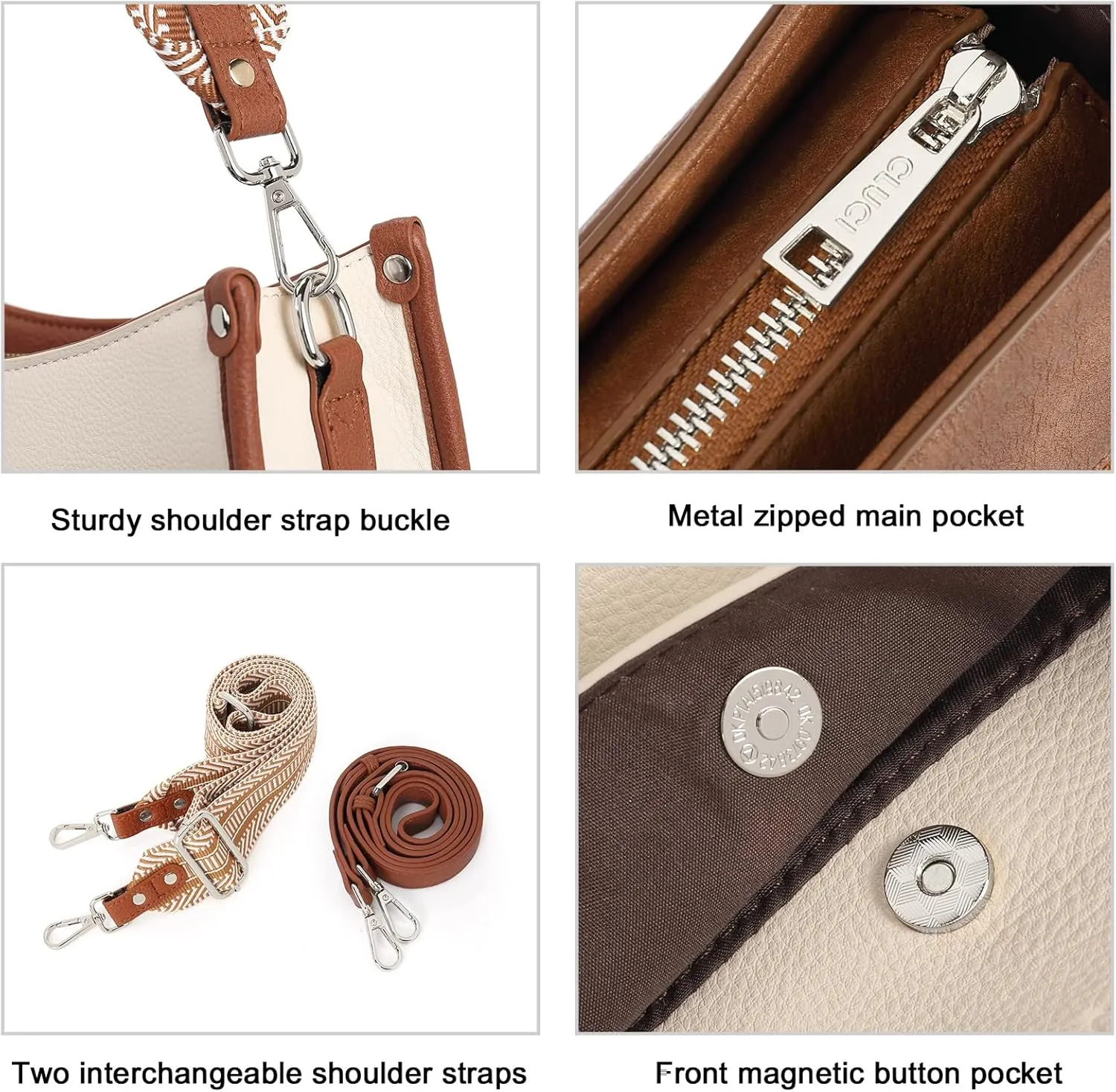 CLUCI Purses for Women, Vegen Leather Crossbody Bags for Woman Trendy, 2PCS Hobo Handbag with 2 Adjustable Guitar Strap