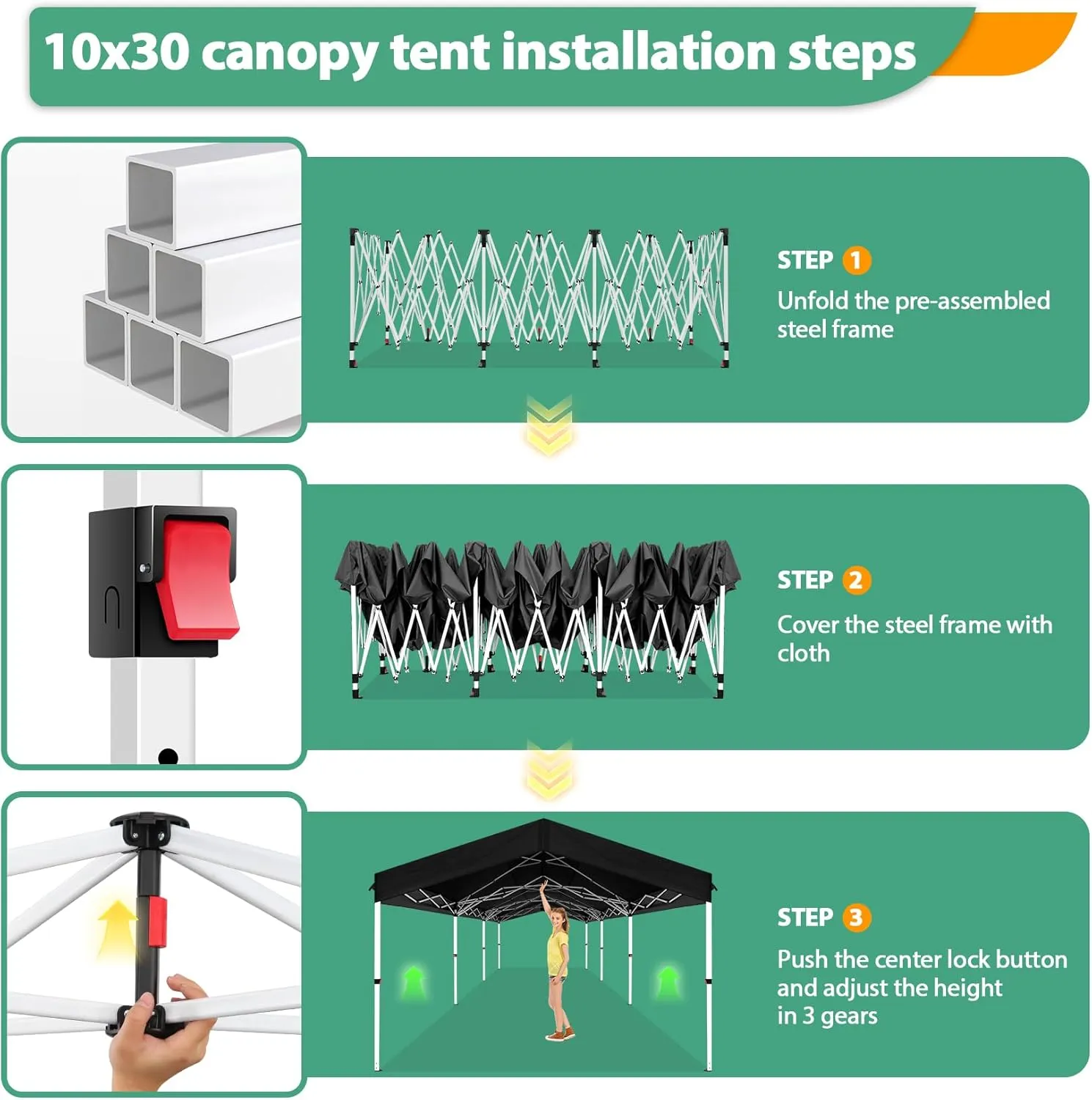 COBIZI 10x30 Party Tent with Wheeled Bag 10x30 Pop up Canopy with One-Push Setup, Outdoor Canopy with 3 Sidewalls Gazebo Event Shelter for Wedding Commercial with Sandbags,Waterproof & UPF50 , Grey