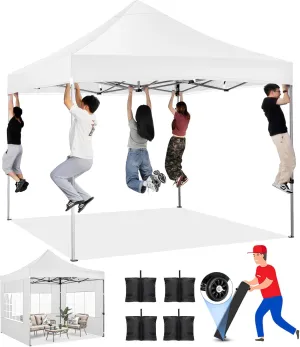 COBIZI Pop up Canopy Tent 10x10 Heavy Duty Gazebo with 4 Sidewalls, UPF 50  All Weather Waterproof Commercial Outdoor Wedding Party Tents Canopy with Roller Bag,White