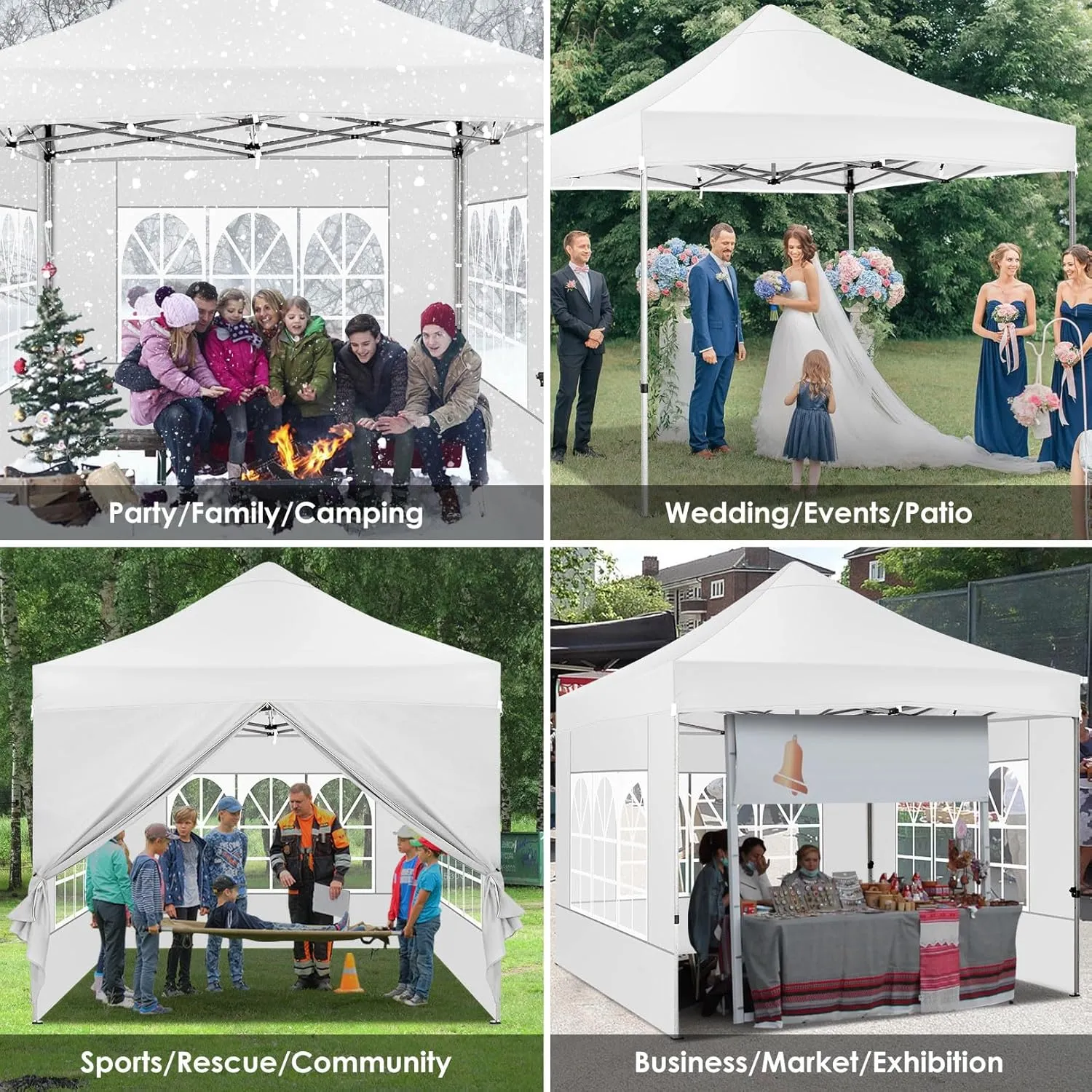 COBIZI Pop up Canopy Tent 10x10 Heavy Duty Gazebo with 4 Sidewalls, UPF 50  All Weather Waterproof Commercial Outdoor Wedding Party Tents Canopy with Roller Bag,White
