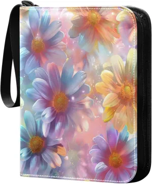 Colorful Daisies Card Binder 4-Pocket, 400 Pockets Trading Cards Holder Games Card Albums Storage Organizer Case for Football, Baseball Cards