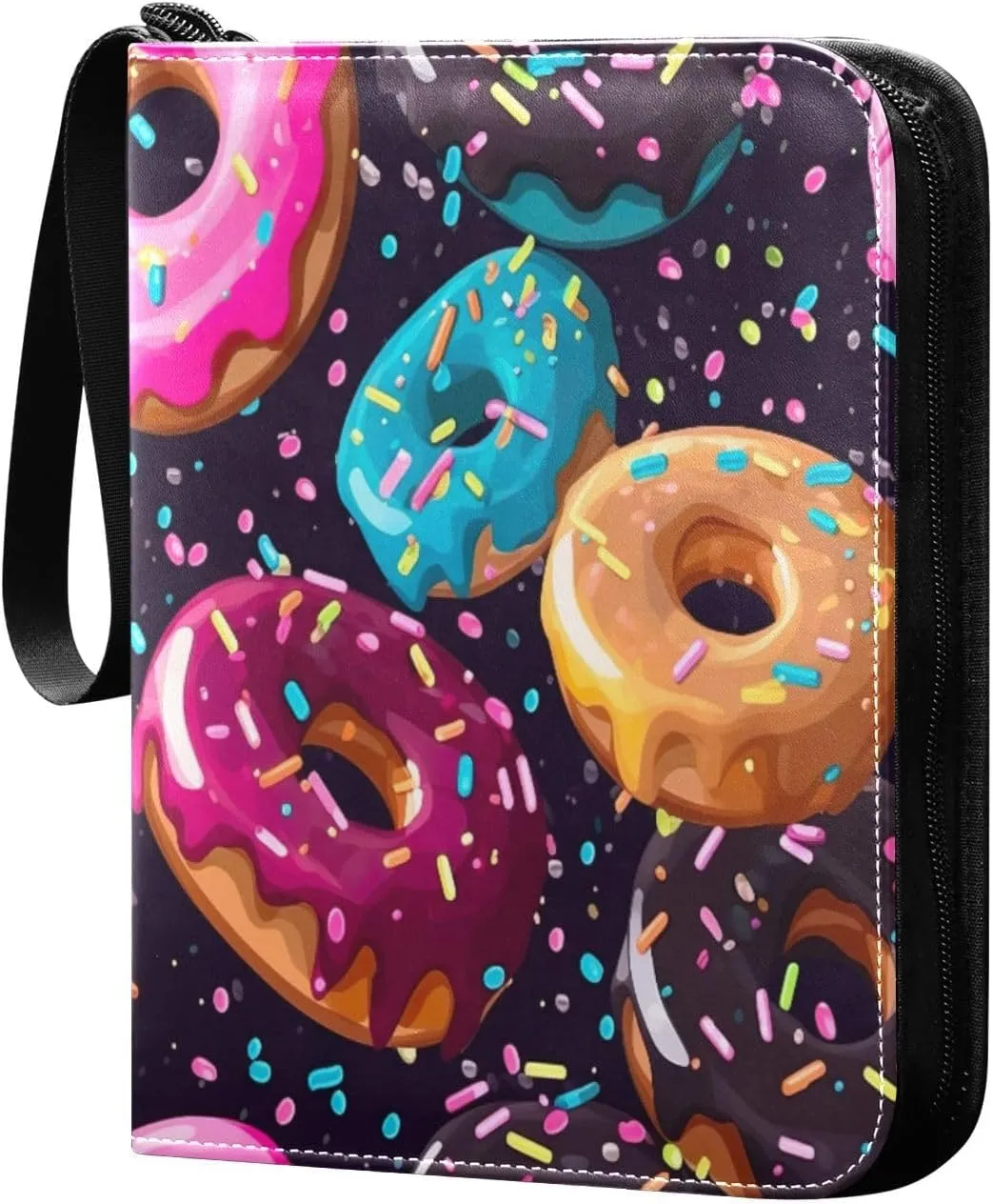 Colorful Donut Card Binder 4-Pocket Leather Cover 400 Pockets Card Album Holder Removable Display Storage for Trading Cards, Game Cards, Collectibles