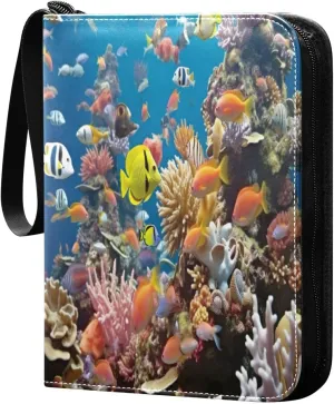 Colorful Fishes Card Binder 4-Pocket Leather Cover 400 Pockets Card Album Holder Removable Display Storage for Trading Cards, Game Cards, Collectibles