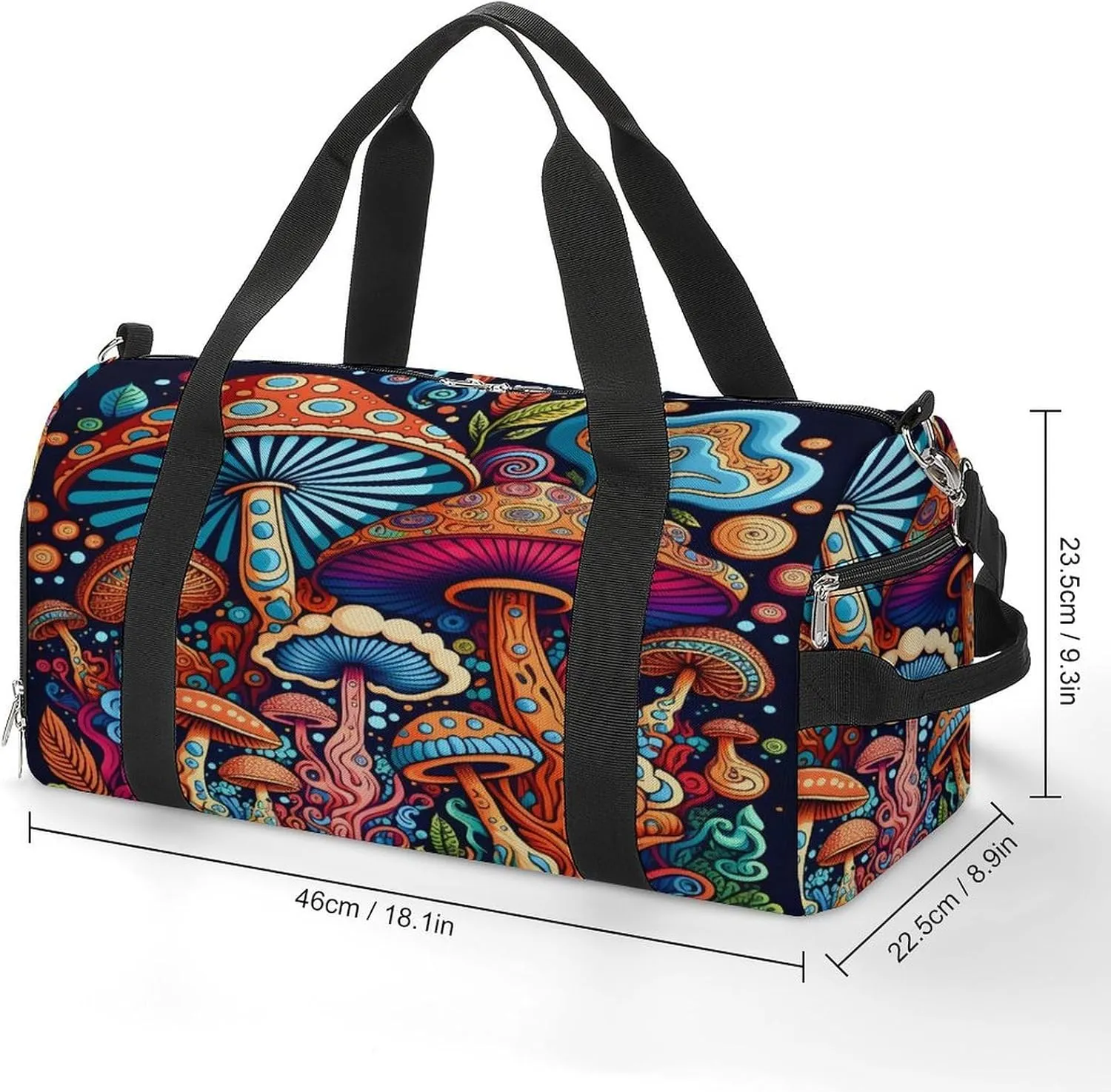 Colorful Mushrooms Travel Duffel Bag for Men Women with Shoe Compartment Waterproof