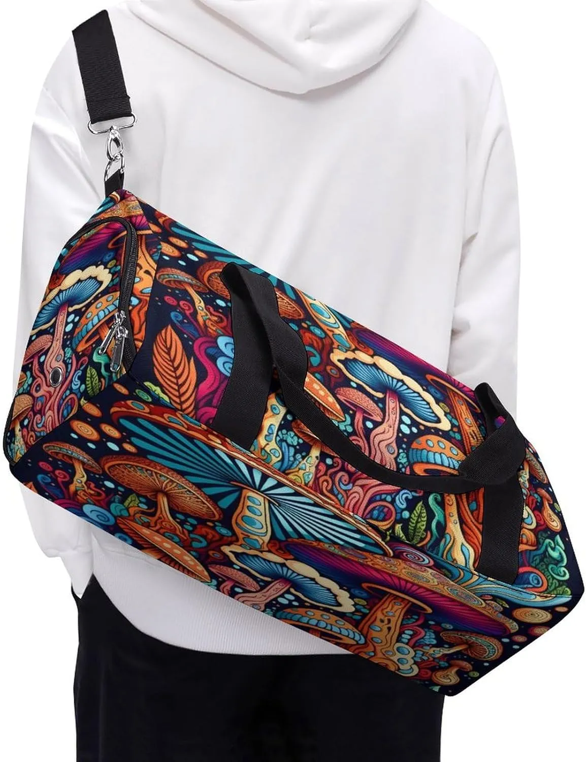 Colorful Mushrooms Travel Duffel Bag for Men Women with Shoe Compartment Waterproof