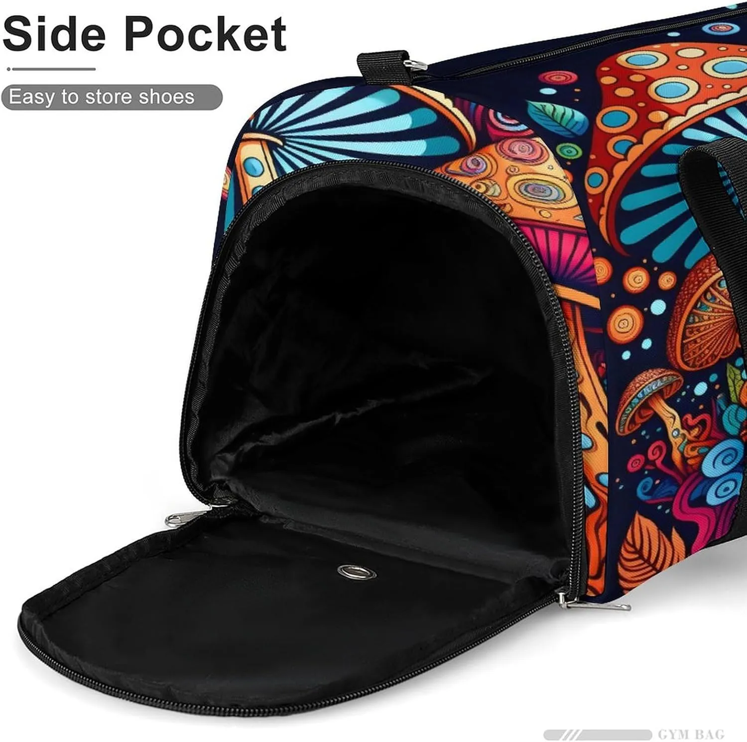 Colorful Mushrooms Travel Duffel Bag for Men Women with Shoe Compartment Waterproof