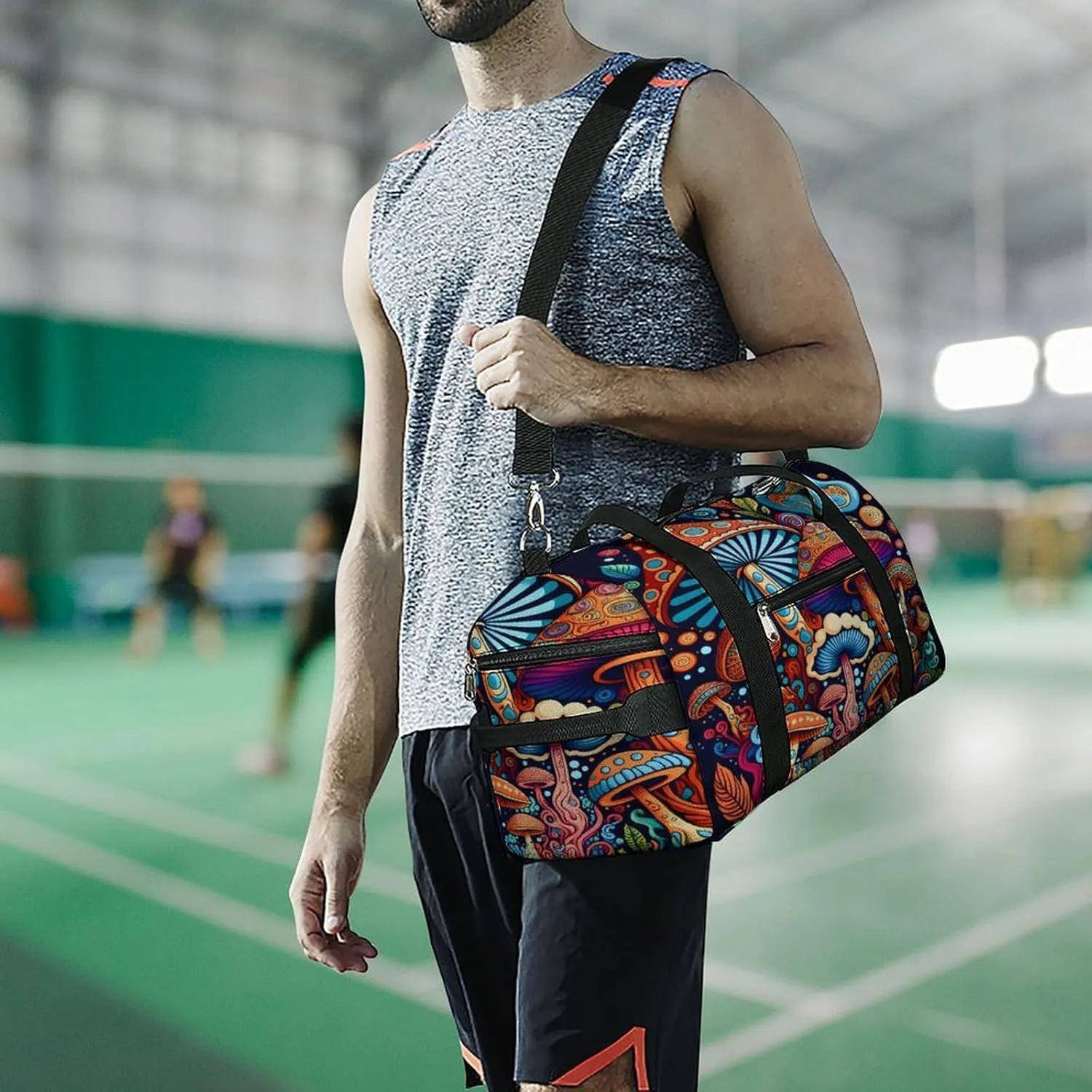 Colorful Mushrooms Travel Duffel Bag for Men Women with Shoe Compartment Waterproof