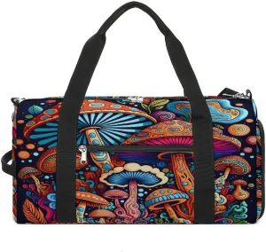 Colorful Mushrooms Travel Duffel Bag for Men Women with Shoe Compartment Waterproof
