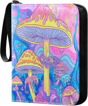 Colorful Psychedelic Mushrooms Card Binder 4-Pocket, 400 Pockets Trading Cards Holder Games Card Albums Storage Organizer Case for Football, Baseball Cards