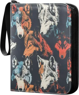 Colorful Wolves Card Binder 4-Pocket, 400 Pockets Trading Cards Holder Games Card Albums Storage Organizer Case for Football, Baseball Cards