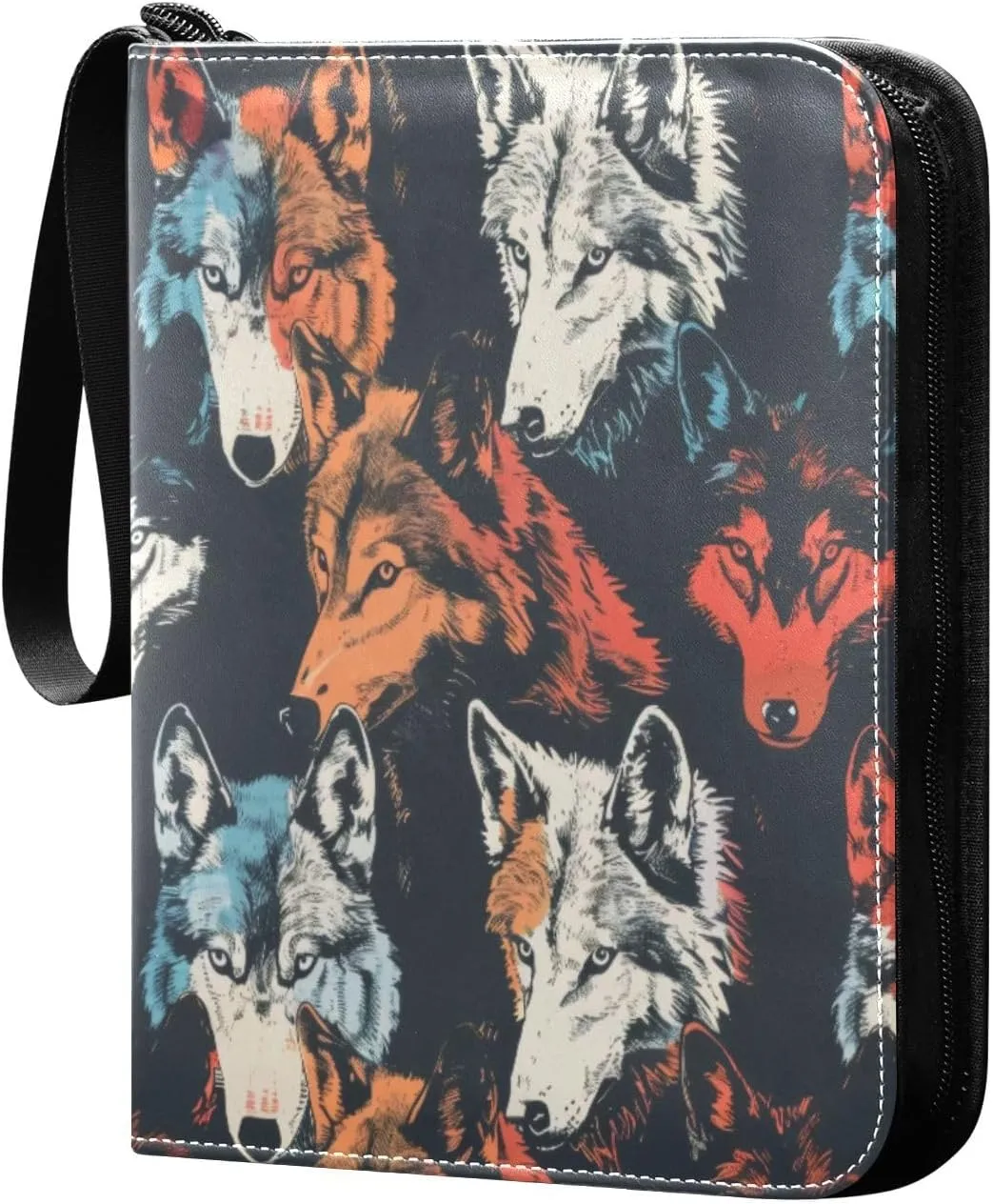 Colorful Wolves Card Binder 4-Pocket, 400 Pockets Trading Cards Holder Games Card Albums Storage Organizer Case for Football, Baseball Cards