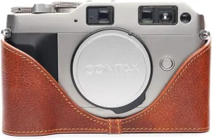 Contax G1 Case, BolinUS Handmade Genuine Real Leather Half Camera Case Bag Cover for Contax G1 Camera with Hand Strap (LavaBrown)