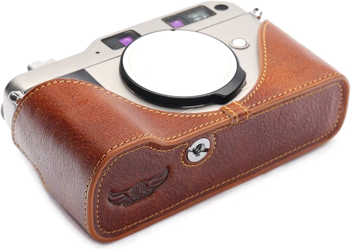 Contax G1 Case, BolinUS Handmade Genuine Real Leather Half Camera Case Bag Cover for Contax G1 Camera with Hand Strap (LavaBrown)