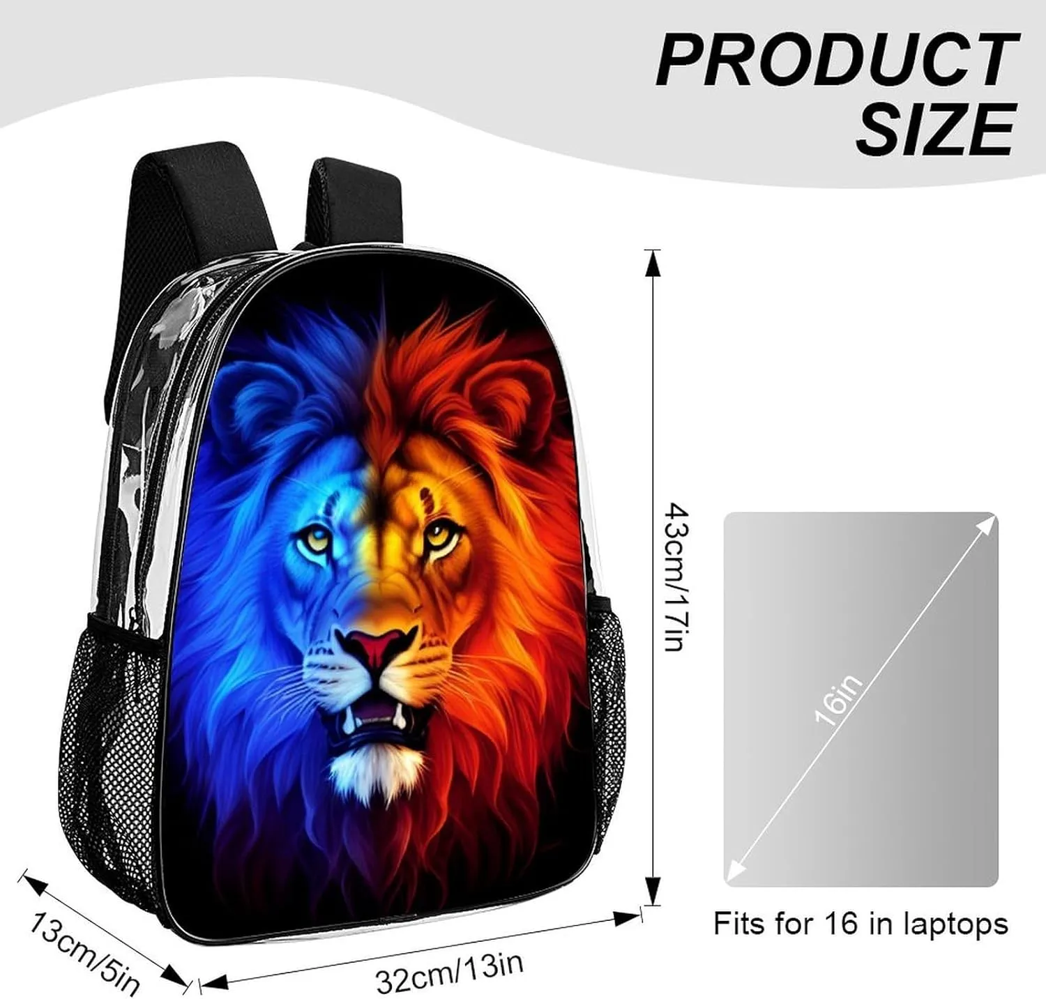 Cool Lion In The Universe Surreal Style Art Backpack Lightweight Anti-Theft Multipurpose Shoulder Bag Large Capacity Travel Hiking Backpack Transparent Bag