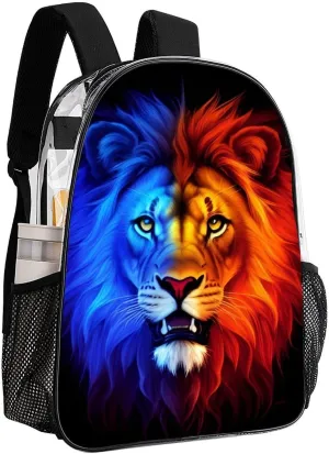 Cool Lion In The Universe Surreal Style Art Backpack Lightweight Anti-Theft Multipurpose Shoulder Bag Large Capacity Travel Hiking Backpack Transparent Bag