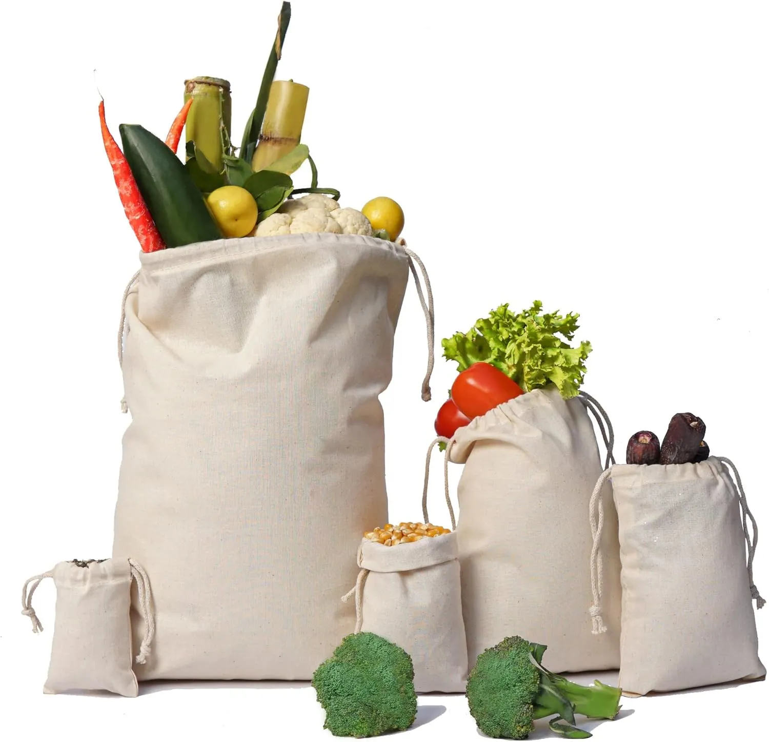Cotton Muslin Bags, 100% Organic Cotton with Double Drawstring. Premium Quality Reusable Eco-Friendly Natural Muslin Bags. (10, 8x12 Inches)