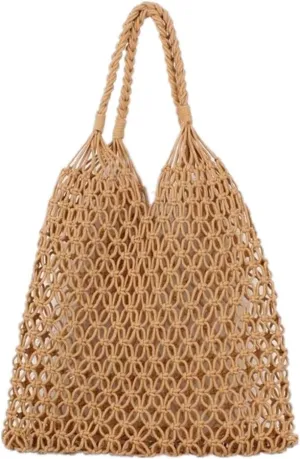 Cotton Rope Travel Beach Fishing Net Handbag Shopping Woven Shoulder Bag for Women