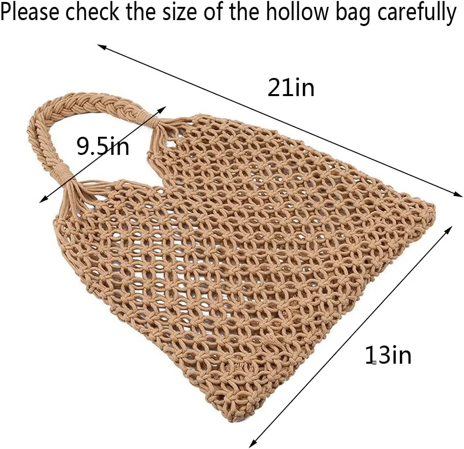 Cotton Rope Travel Beach Fishing Net Handbag Shopping Woven Shoulder Bag for Women