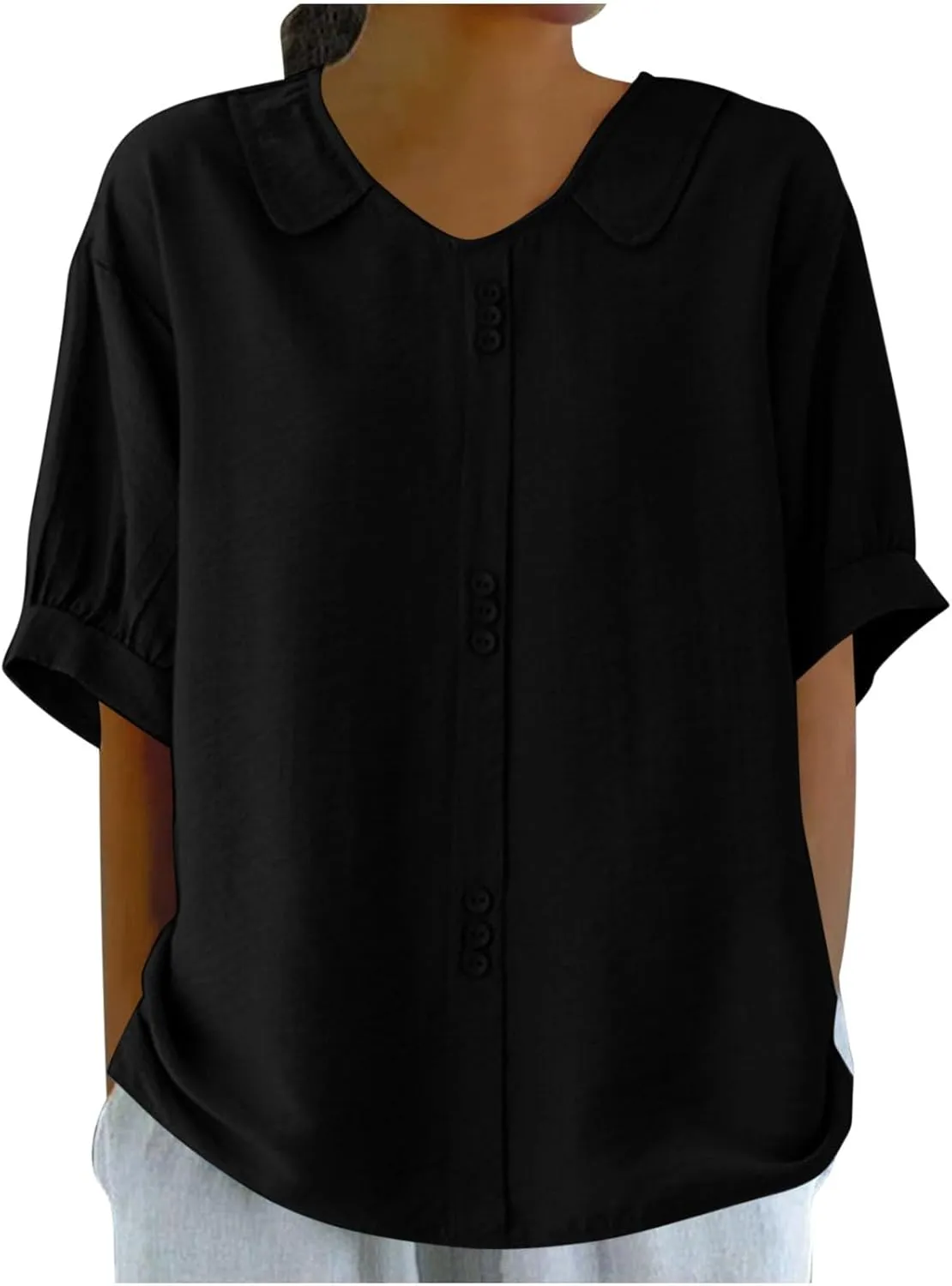 Cotton Tee Shirts for Women 2024 Fashion Short Sleeve V Neck Cotton Linen Top Loose Fit Solid Blouse Ladies Clothes