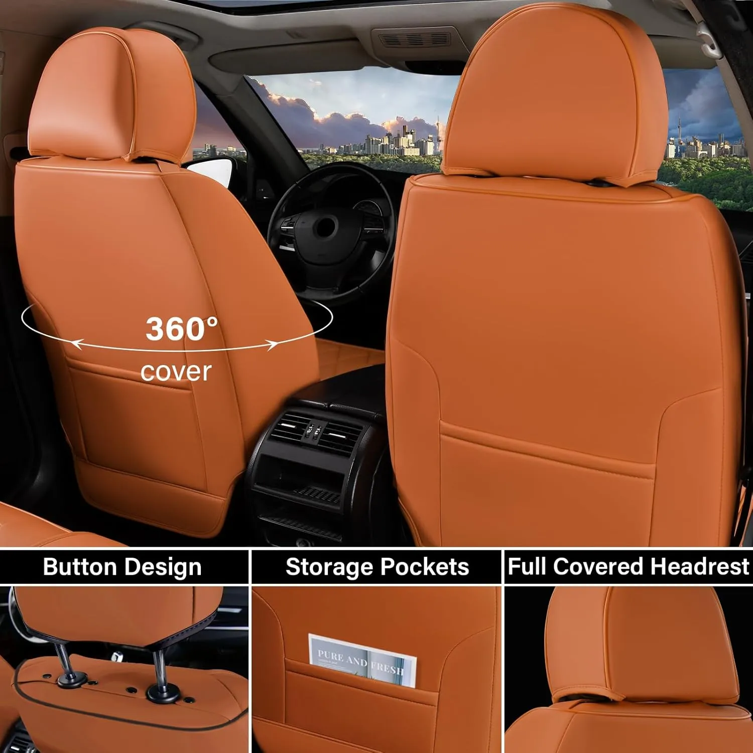 Coverado Front Seat Covers, Car Seat Covers Front Seats, Leather Seat Covers for Cars, Automotive Seat Covers Car Seat Protector Car Accessories Fit for Most Sedans SUV Pick-up Truck(Black&Brown)
