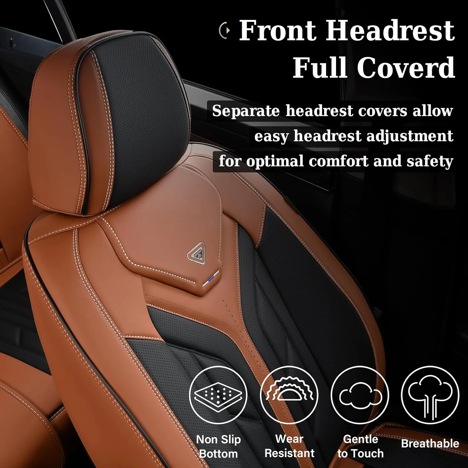 Coverado Front Seat Covers, Car Seat Covers Front Seats, Leather Seat Covers for Cars, Automotive Seat Covers Car Seat Protector Car Accessories Fit for Most Sedans SUV Pick-up Truck(Black&Brown)