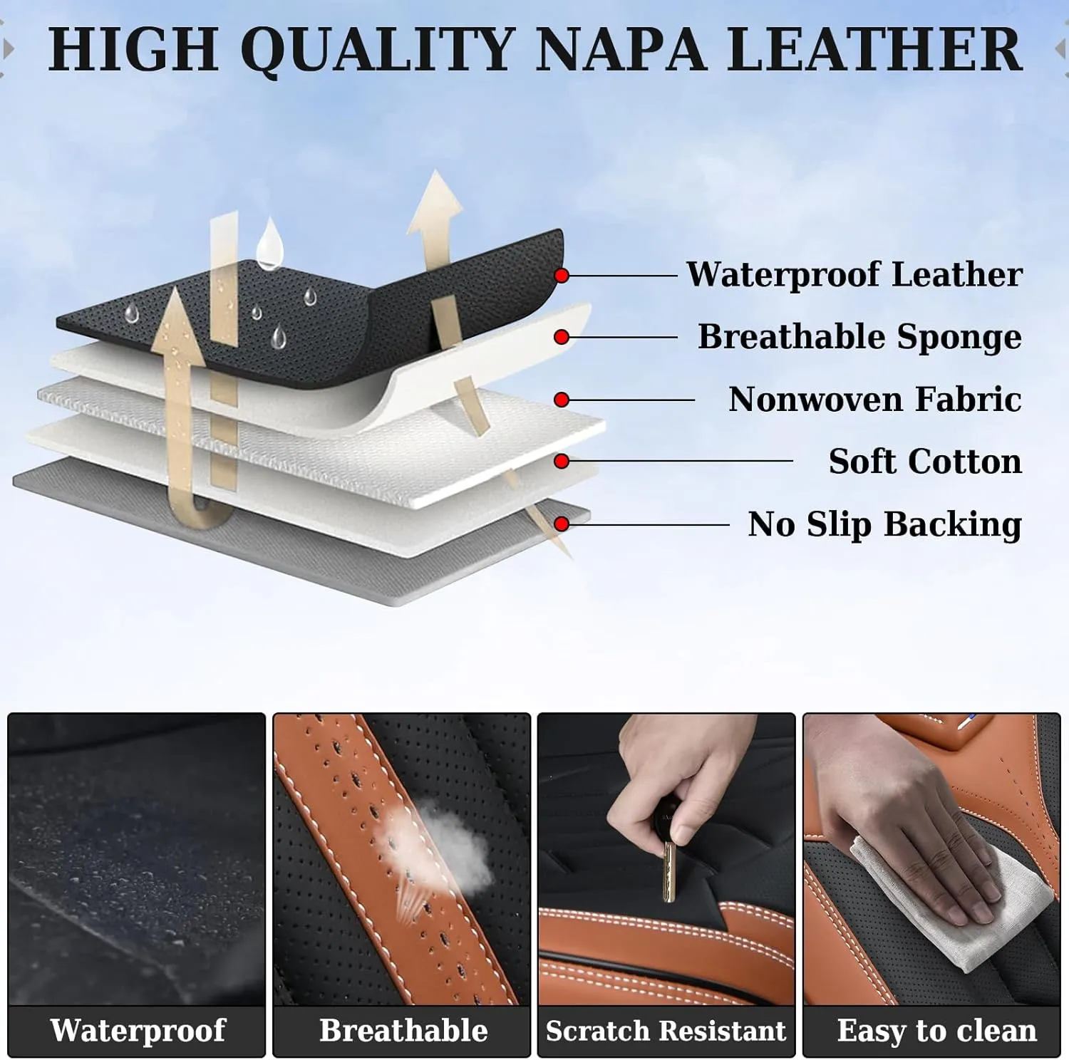 Coverado Front Seat Covers, Car Seat Covers Front Seats, Leather Seat Covers for Cars, Automotive Seat Covers Car Seat Protector Car Accessories Fit for Most Sedans SUV Pick-up Truck(Black&Brown)