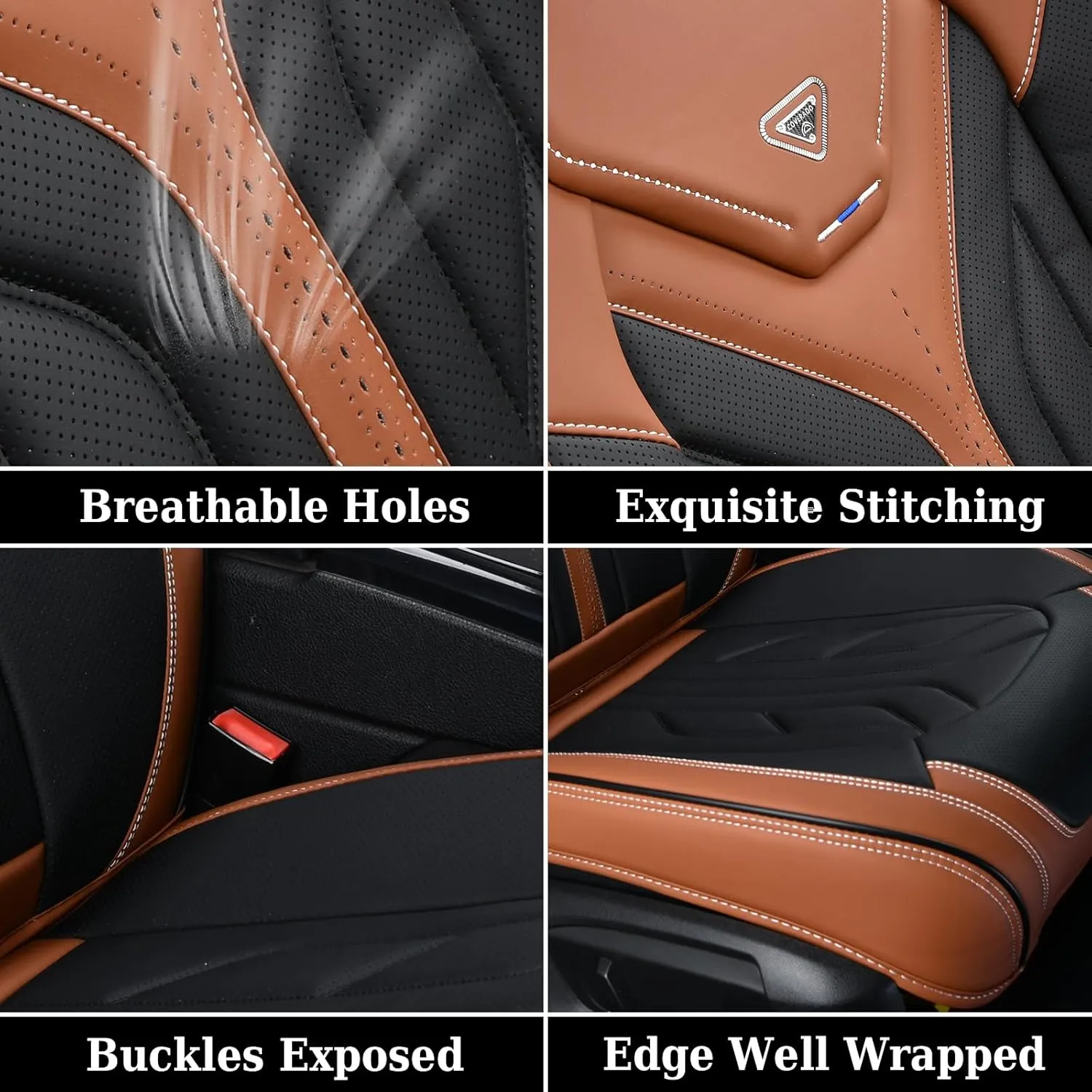 Coverado Front Seat Covers, Car Seat Covers Front Seats, Leather Seat Covers for Cars, Automotive Seat Covers Car Seat Protector Car Accessories Fit for Most Sedans SUV Pick-up Truck(Black&Brown)