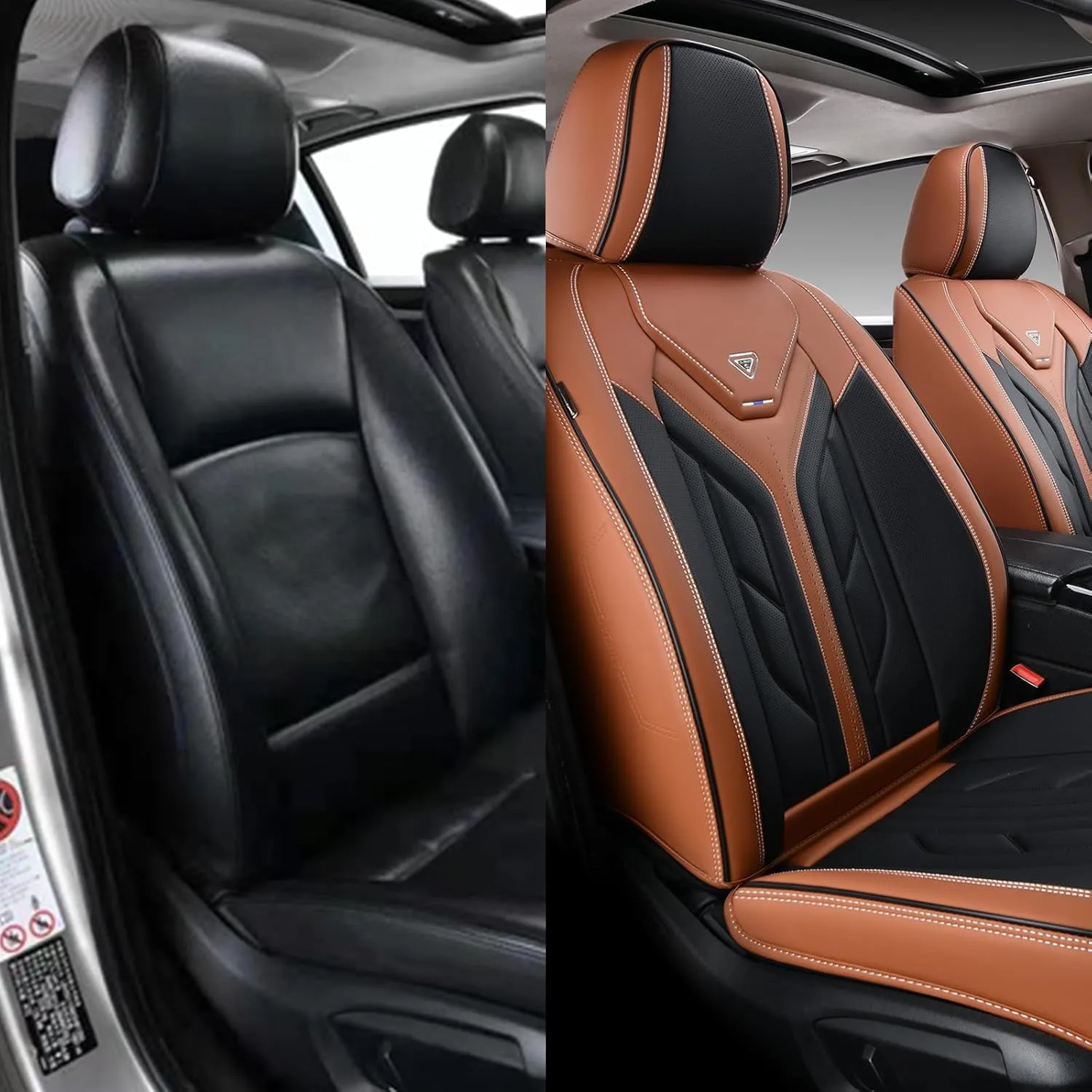 Coverado Front Seat Covers, Car Seat Covers Front Seats, Leather Seat Covers for Cars, Automotive Seat Covers Car Seat Protector Car Accessories Fit for Most Sedans SUV Pick-up Truck(Black&Brown)