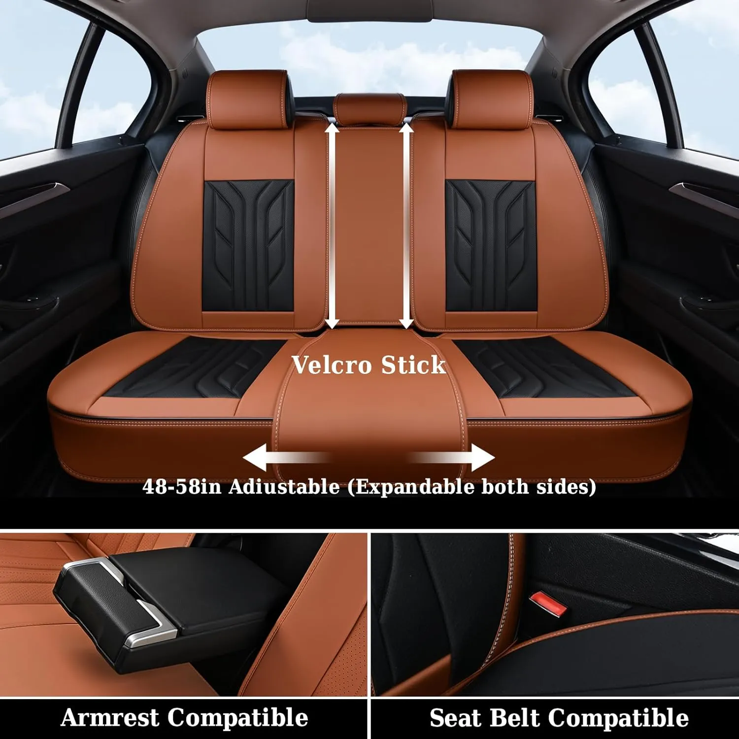 Coverado Front Seat Covers, Car Seat Covers Front Seats, Leather Seat Covers for Cars, Automotive Seat Covers Car Seat Protector Car Accessories Fit for Most Sedans SUV Pick-up Truck(Black&Brown)
