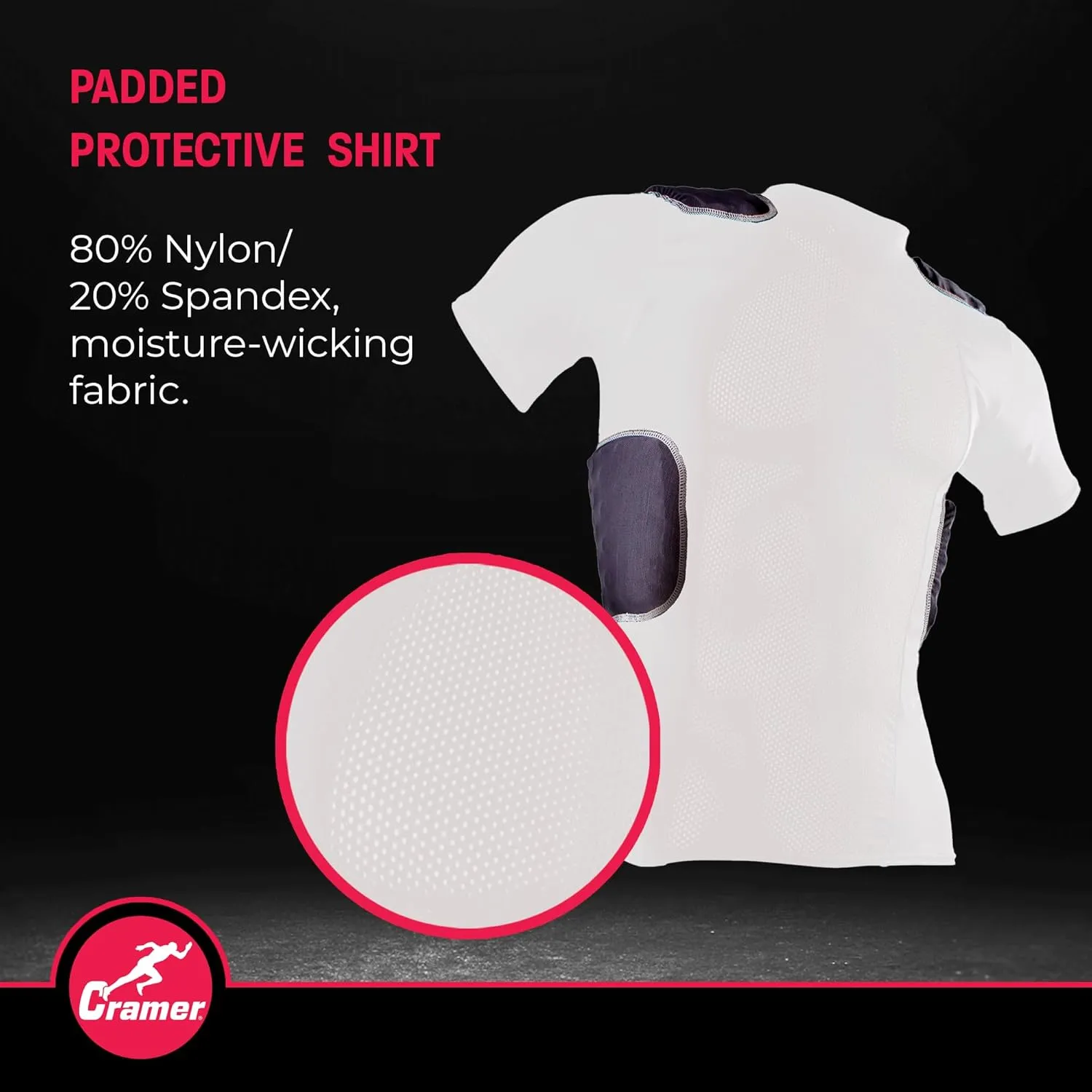 Cramer Lightning 5 Pad Youth Football Shirt with Integrated Rib, Spine and Clavicle Pads, Youth Football Padded Compression Shirt, Rib Protector Shirt, Padded Basketball Shirt, Black, Youth Large