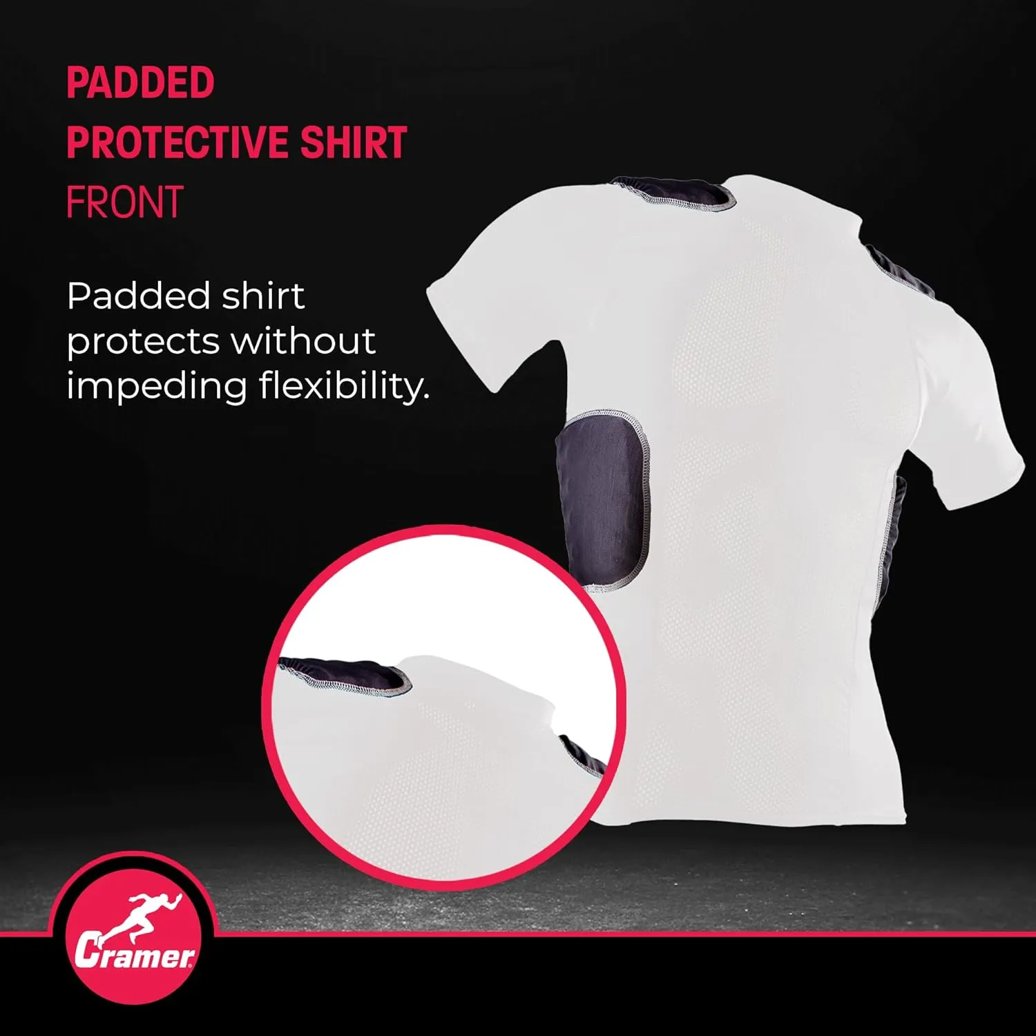 Cramer Lightning 5 Pad Youth Football Shirt with Integrated Rib, Spine and Clavicle Pads, Youth Football Padded Compression Shirt, Rib Protector Shirt, Padded Basketball Shirt, Black, Youth Large