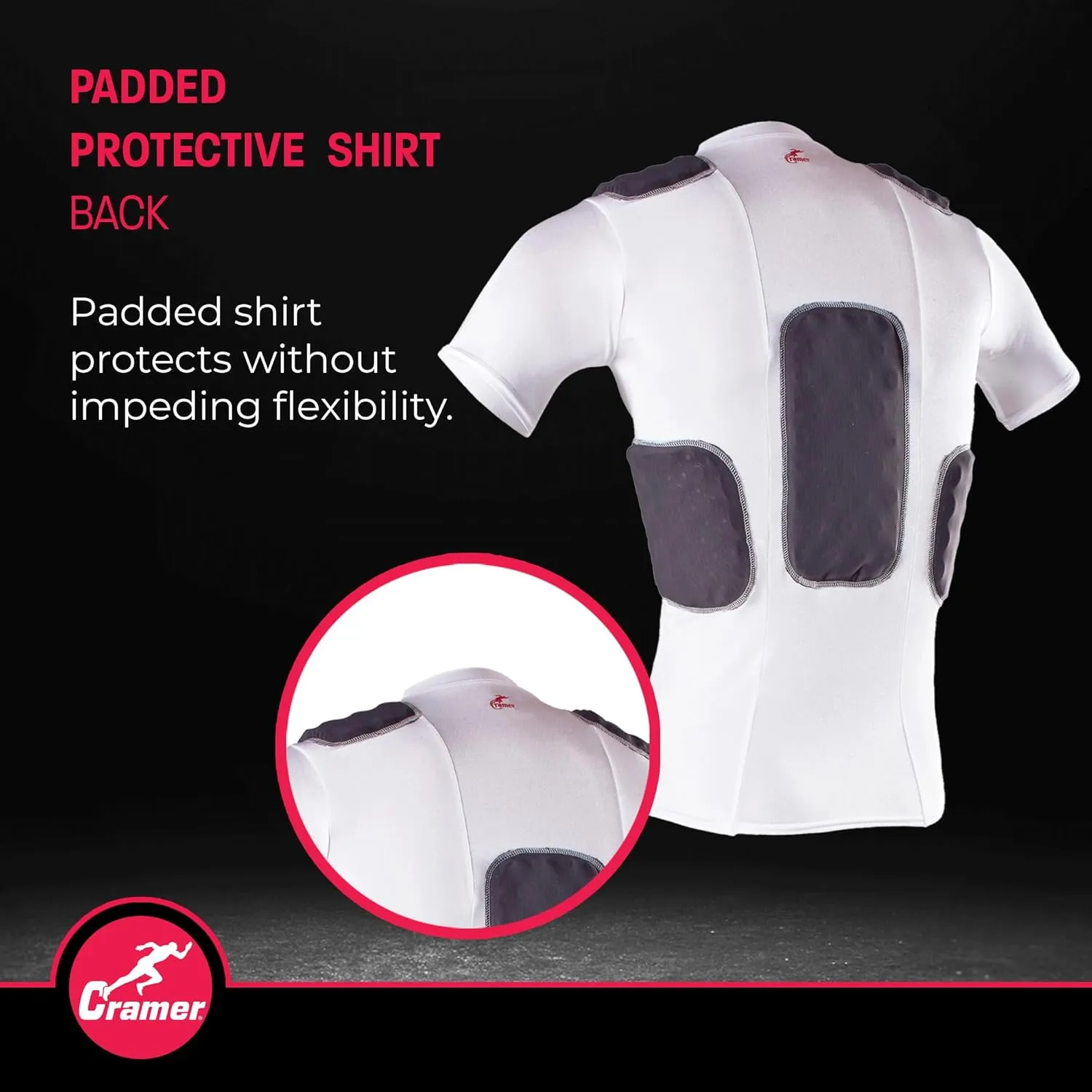 Cramer Lightning 5 Pad Youth Football Shirt with Integrated Rib, Spine and Clavicle Pads, Youth Football Padded Compression Shirt, Rib Protector Shirt, Padded Basketball Shirt, Black, Youth Large