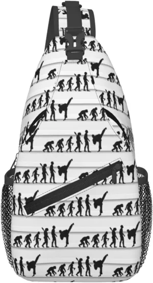 Creative Evolution Pattern Casual Chest Bag For Men And Women, Cross-Body Bag With Adjustable Shoulder Strap, Suitable For Hiking And Sports