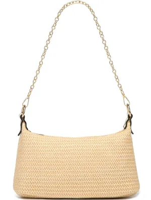 CROJUYI Straw Shoulder Bag for Women Soft Small Woven Shoulder Purse Handbag,Beach Tote Straw Bag for Summer