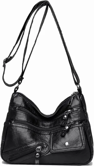 Crossbody Bag for Women Soft PU Leather Hobo Handbag Multi-Pocket Shoulder Bag Ladies Casual Messenger Bags