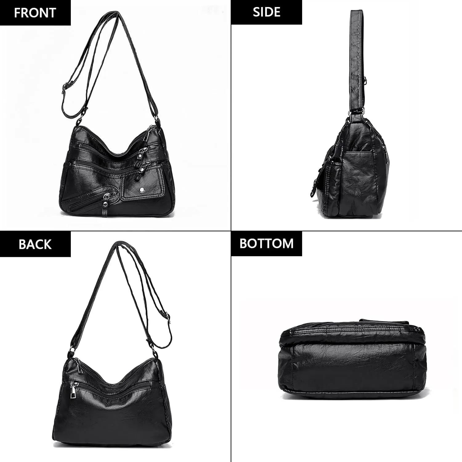 Crossbody Bag for Women Soft PU Leather Hobo Handbag Multi-Pocket Shoulder Bag Ladies Casual Messenger Bags