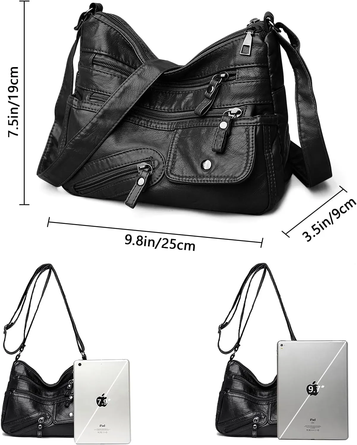 Crossbody Bag for Women Soft PU Leather Hobo Handbag Multi-Pocket Shoulder Bag Ladies Casual Messenger Bags
