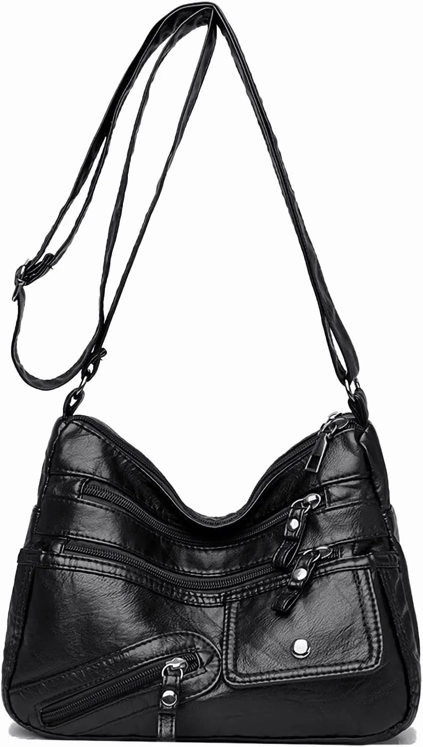 Crossbody Bag for Women Soft PU Leather Hobo Handbag Multi-Pocket Shoulder Bag Ladies Casual Messenger Bags