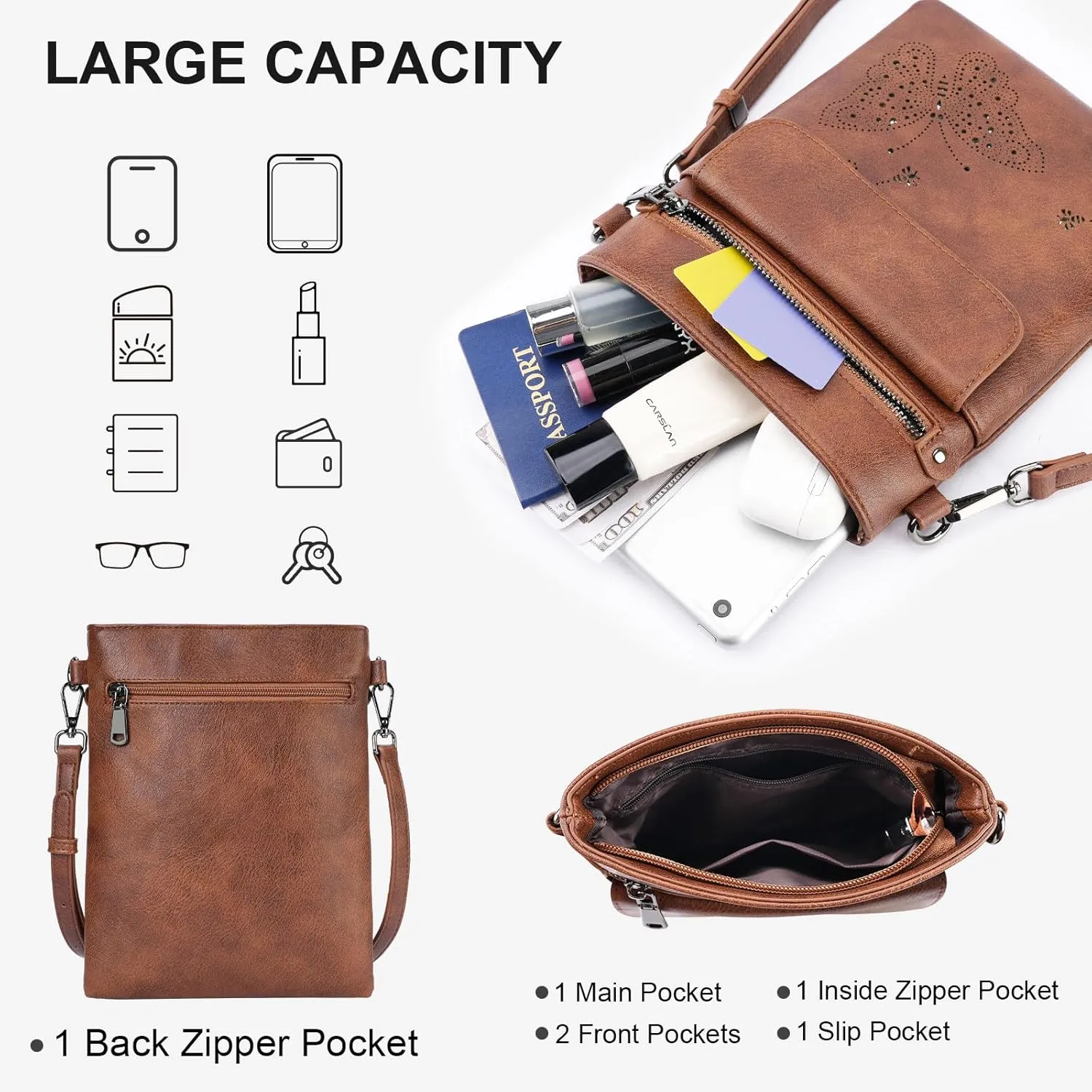 Crossbody Bag for women, Vegan Leathe Cross body Purse with Adjustable Strap, Multi Pocket Shoulder Handbag