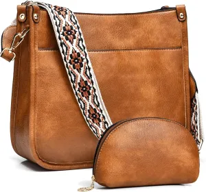 Crossbody Bags for Women Fashion Vegan Leather Hobo Purses Shoulder Handbags 2pcs Wallet Set with Guitar Strap