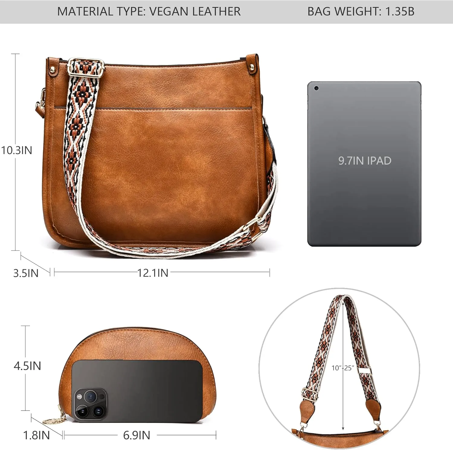 Crossbody Bags for Women Fashion Vegan Leather Hobo Purses Shoulder Handbags 2pcs Wallet Set with Guitar Strap