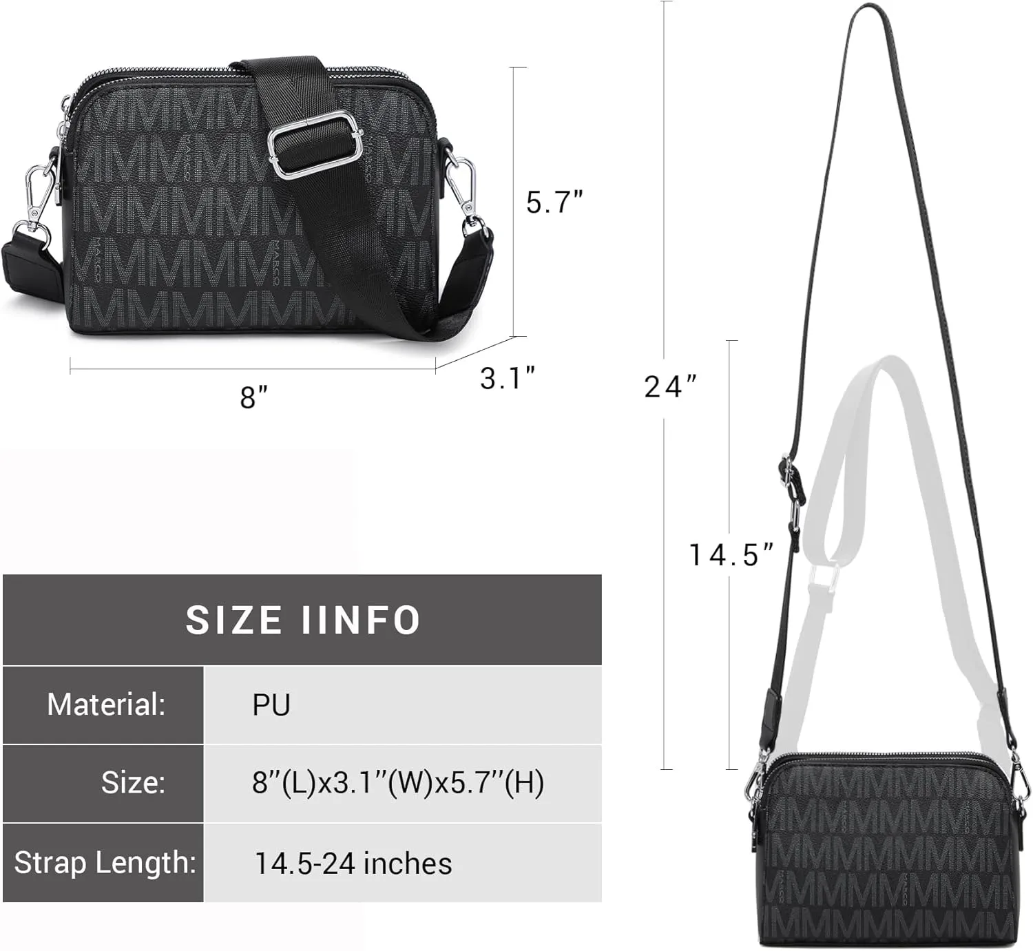 Crossbody Bags for Women Triple Zip Vegan Leather Camera Purses Small Shoulder Handbags with Wide Strap