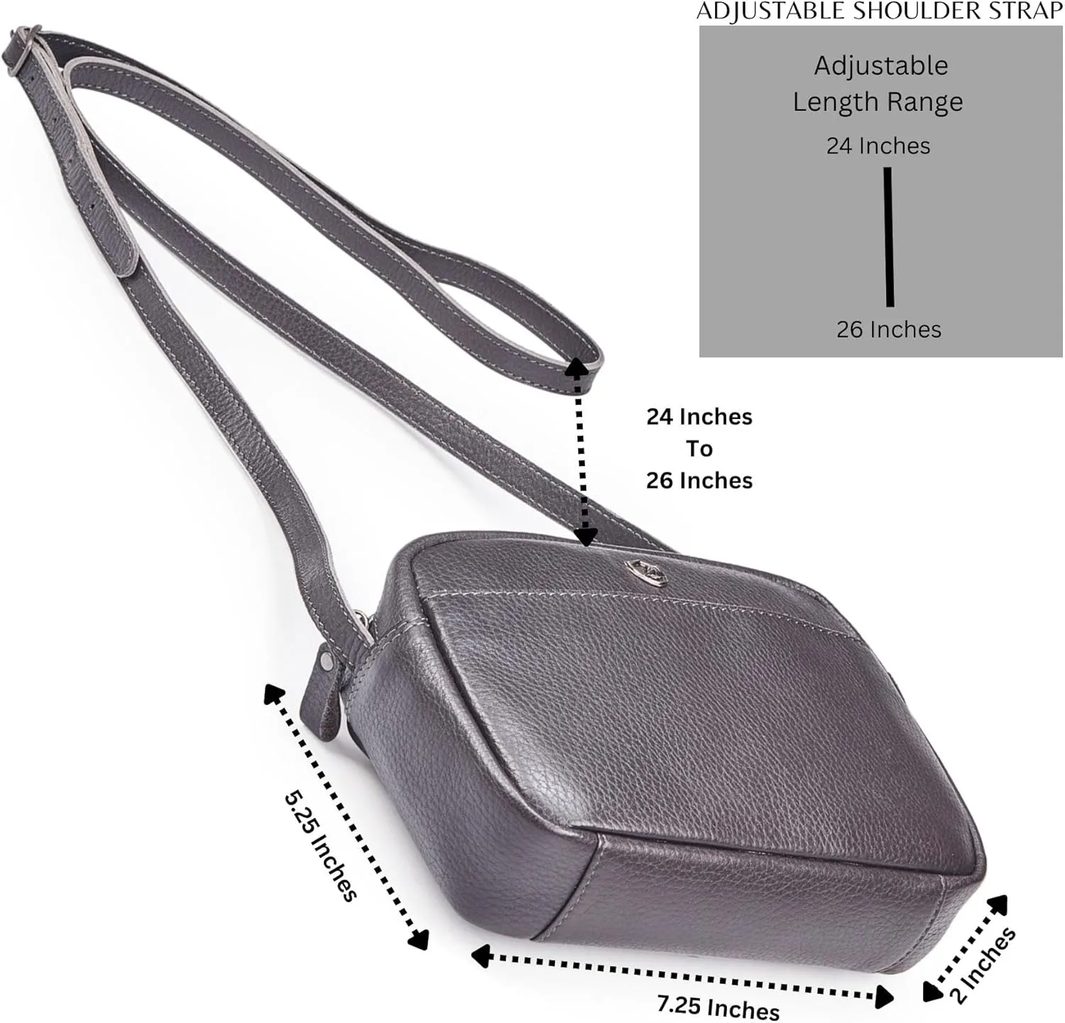 Crossbody Sling Bag for Women Trendy Real Leather Purse Mini Soft Pebbled Crossover with Card Case